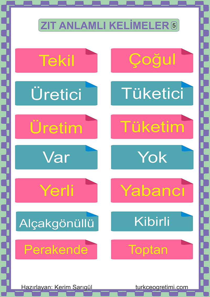 Türkçe Zıt Anlamlı Kelimeler